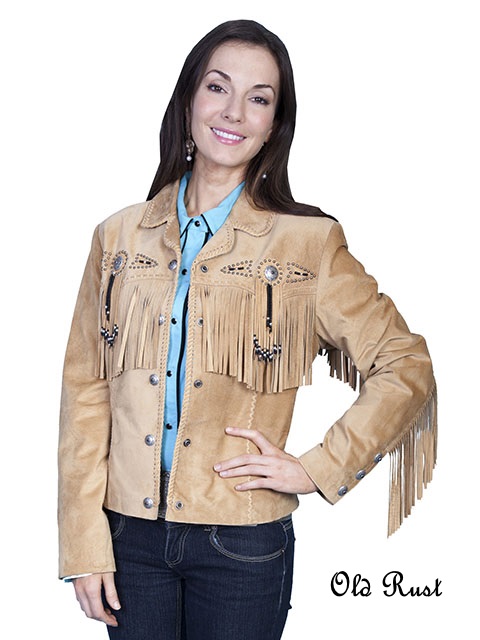 (image for) Ladies Beaded Fringe Leather Jacket